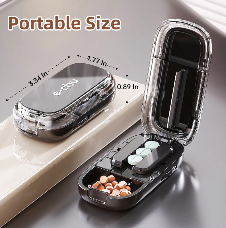 2In 1 Mini Pill Cutter Storage Box Portable Drug Tablet Medicine Dust Pills Case