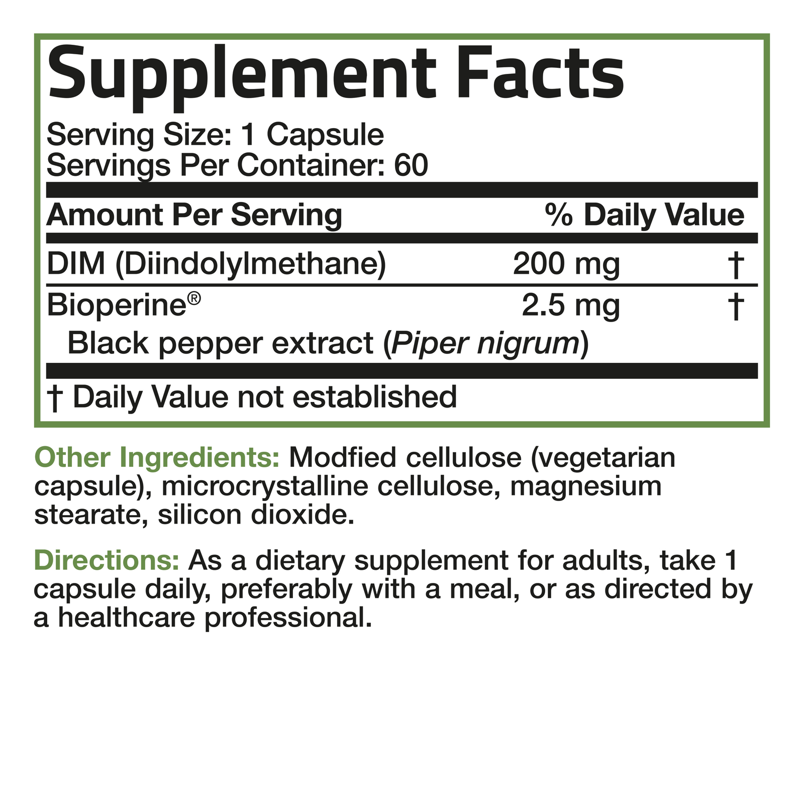 DIM 200mg w/ BioPerine – Estrogen Metabolism Balanced Hormones, 60 Veg Capsules