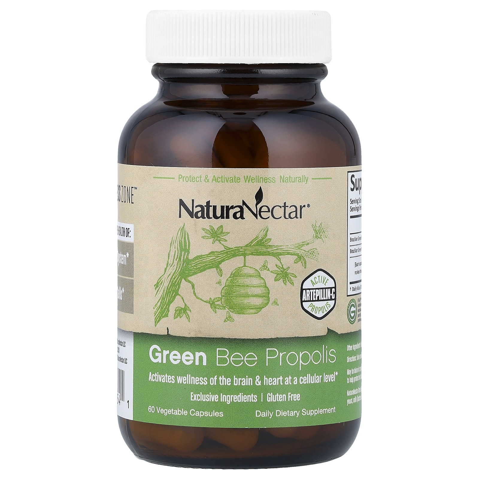 NaturaNectar Green Bee Propolis 60 Veggie Caps Alcohol-Free, All-Natural,