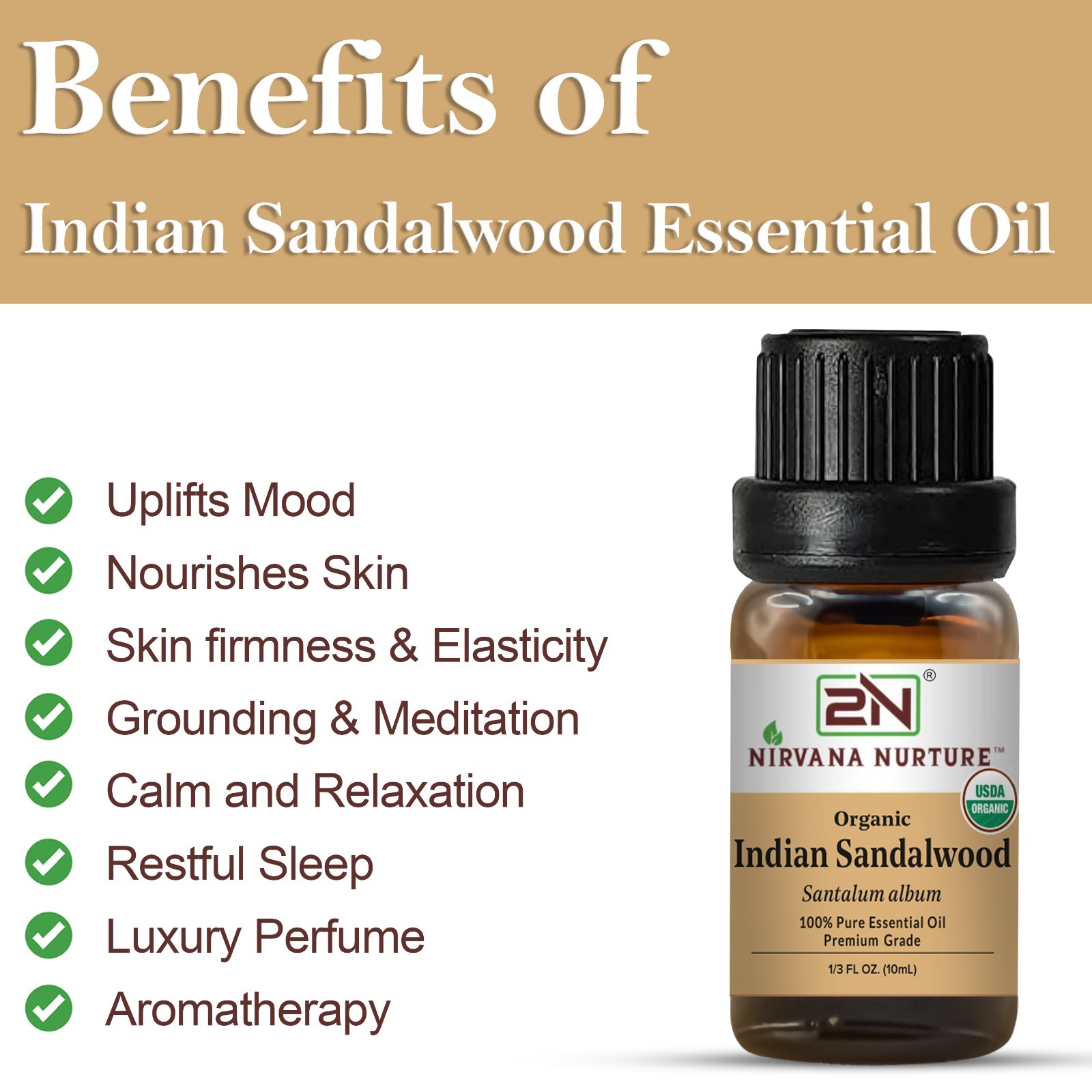 Organic Sandalwood Essential Oil USDA Certified 100% Pure Therapeutic Grade