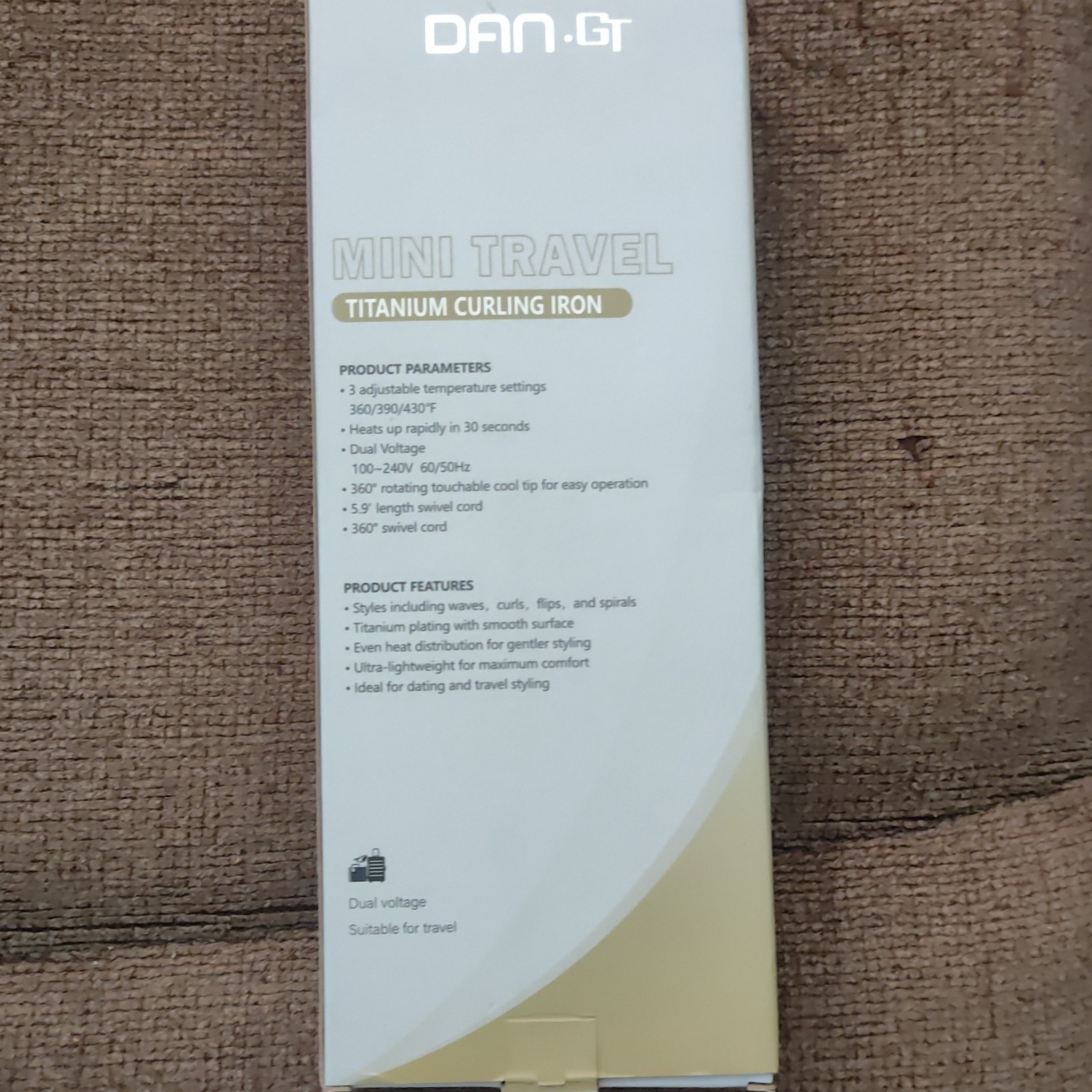 DAN.GT Mini Travel Titanium Curling Iron 0.5 in Dual Voltage 3 Heat Gold