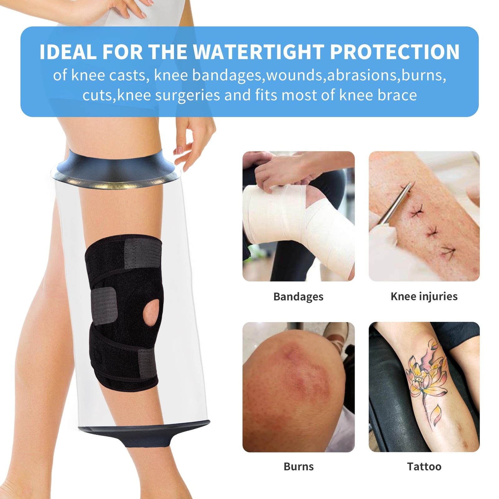 Keefitt Knee Cast Cover For Shower Large Size Kt1180-L Waterproof Knee Surgery