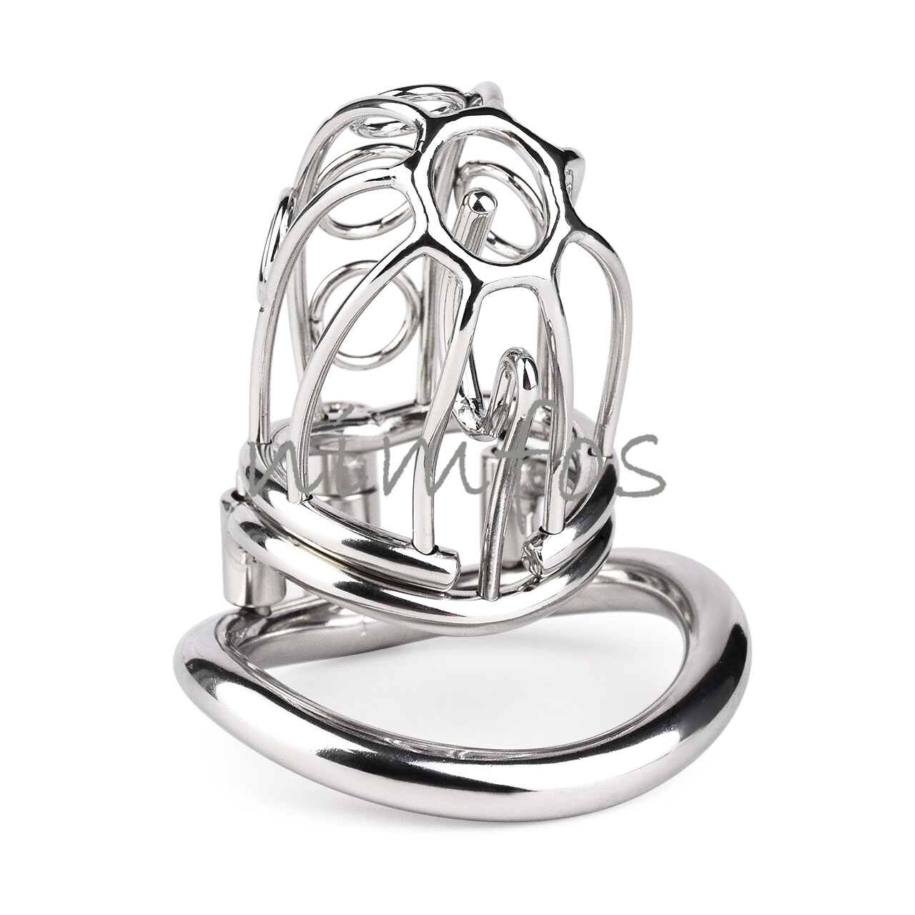 Metal PA Chastity Cage Men with PA Steel Penetration Curved Ring Chastity Device