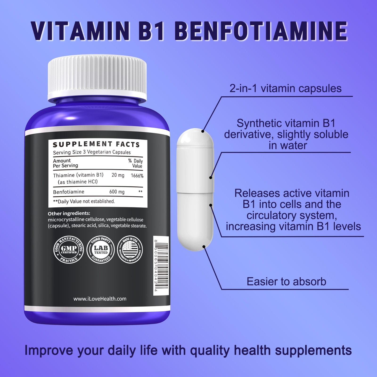 360 Capsules Benfotiamine with Vitamin B1 Supplement Local Warehouse Family Gift