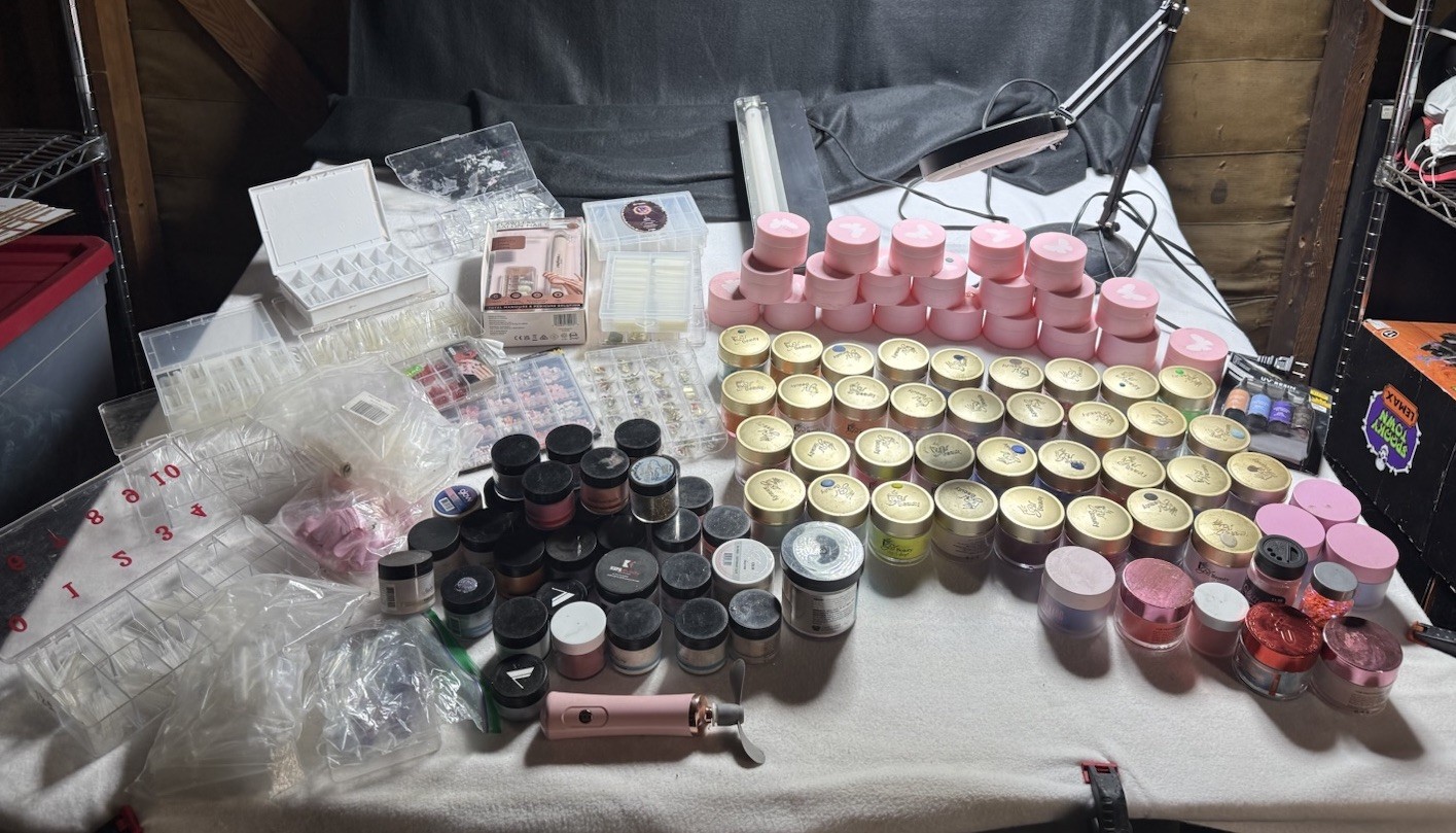 Huge Nail Supply Lot Acrylic Powders Nail Art Charms Tips Organizer Tech Bundle