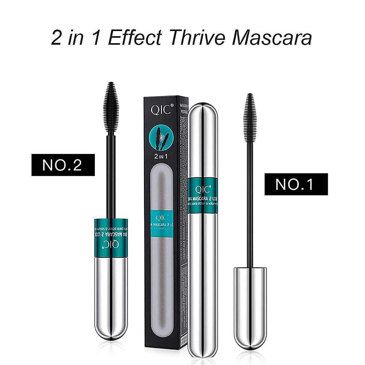 2 In-One Mascara Silk Fiber Waterproof Eyelash Extension Black Thick Lengthening