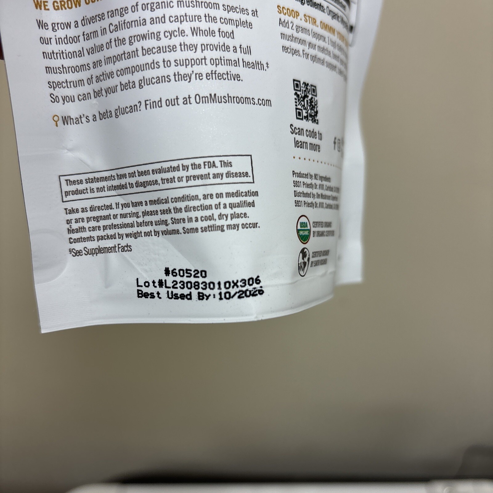 Mushroom Superfood Powder Lion’s Mane 60 Grams By Om Mushrooms