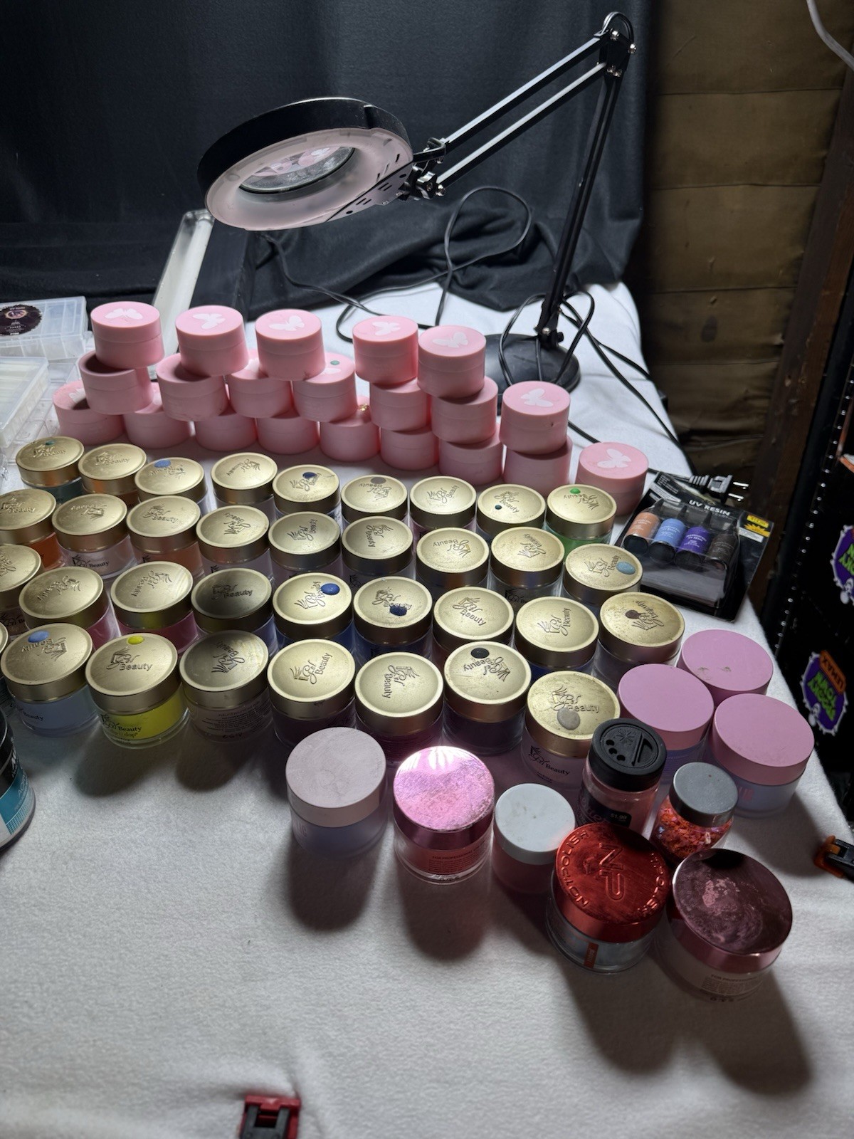 Huge Nail Supply Lot Acrylic Powders Nail Art Charms Tips Organizer Tech Bundle
