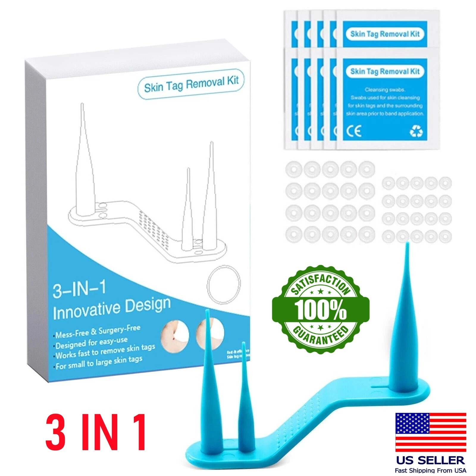 3 in 1 Auto Skin Tag Remover Device Kit Wart Painless Removal 1-8 mm Bands Tool