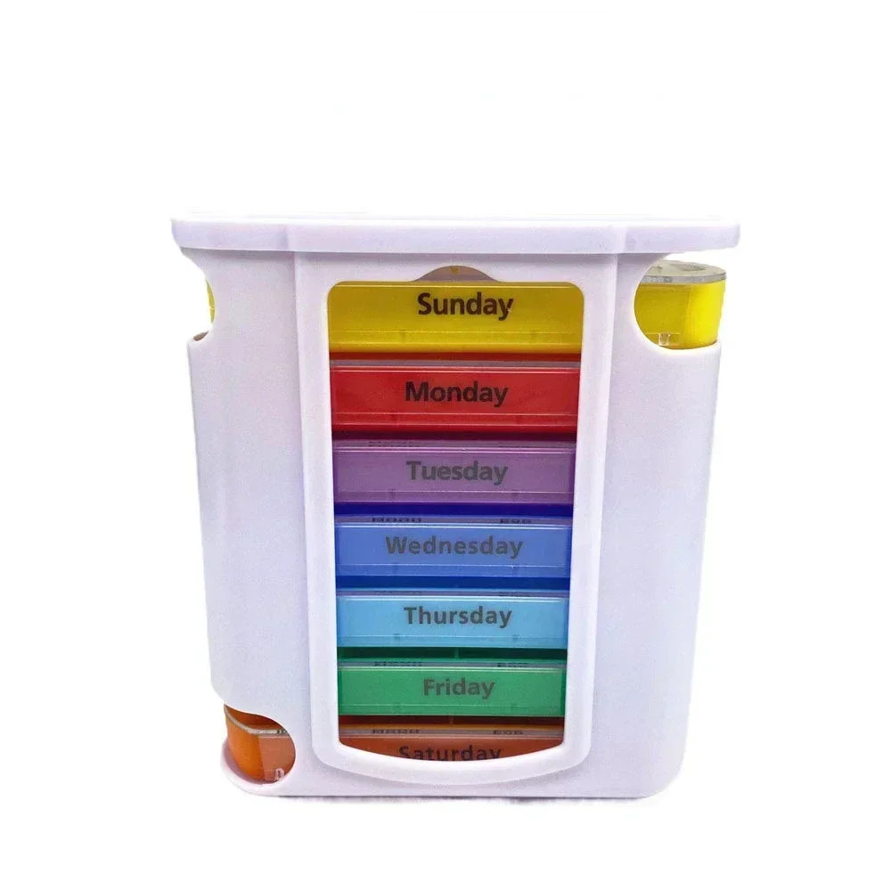 Weekly Pill Organizer 7 Day 28 Compartments Travel Portable Tablet Storage Box C