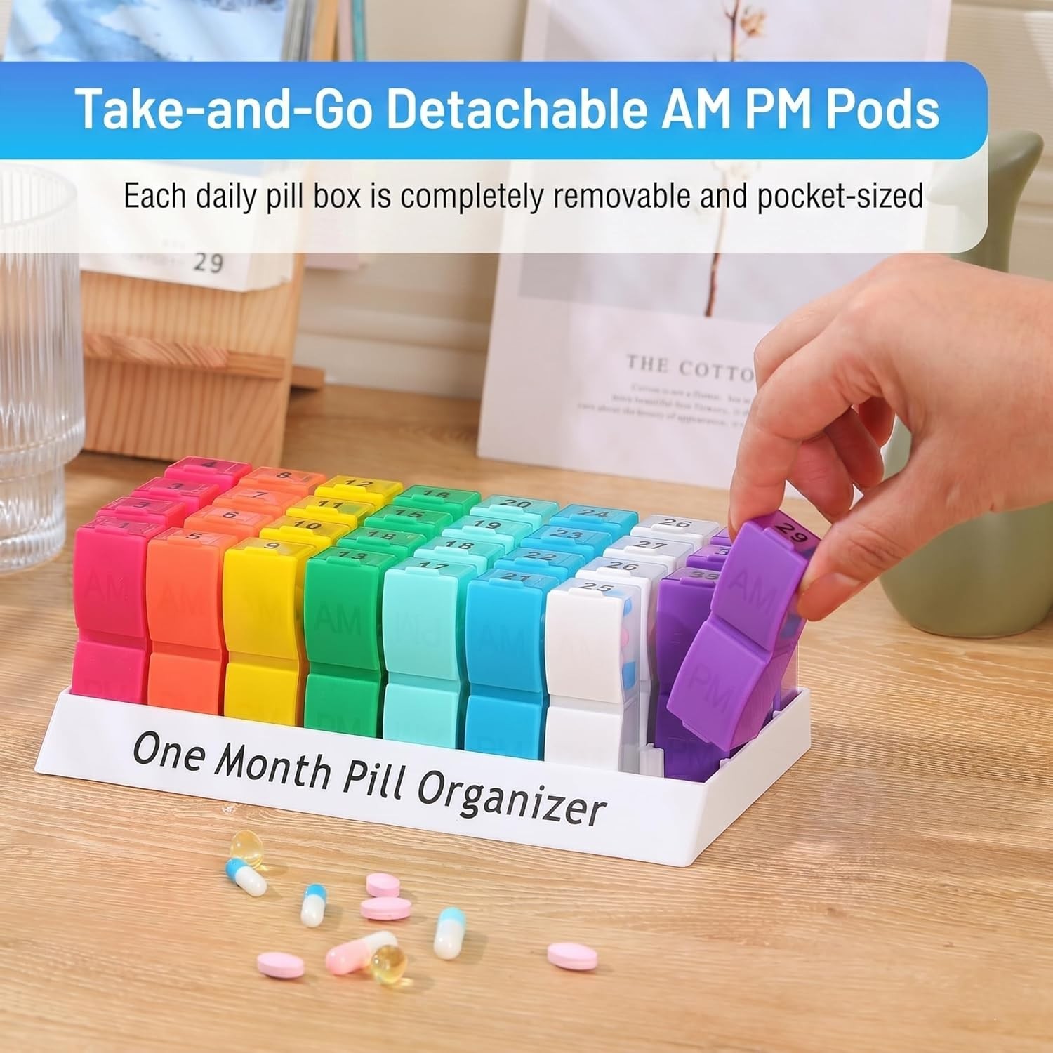 Monthly Pill Organizer 2 Times A Day, One Month Pill Box Am Pm, 30 Day