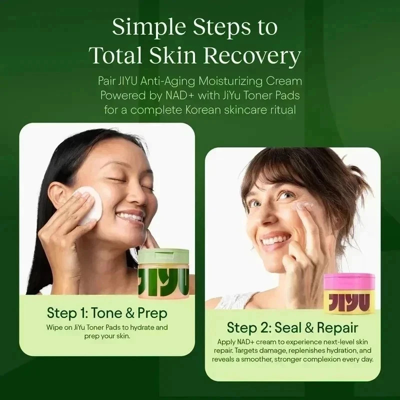 JiYu Korean Skincare Glow-Up Bundle – Toner Pads & NAD+Ant Aging Moisturizing Cr