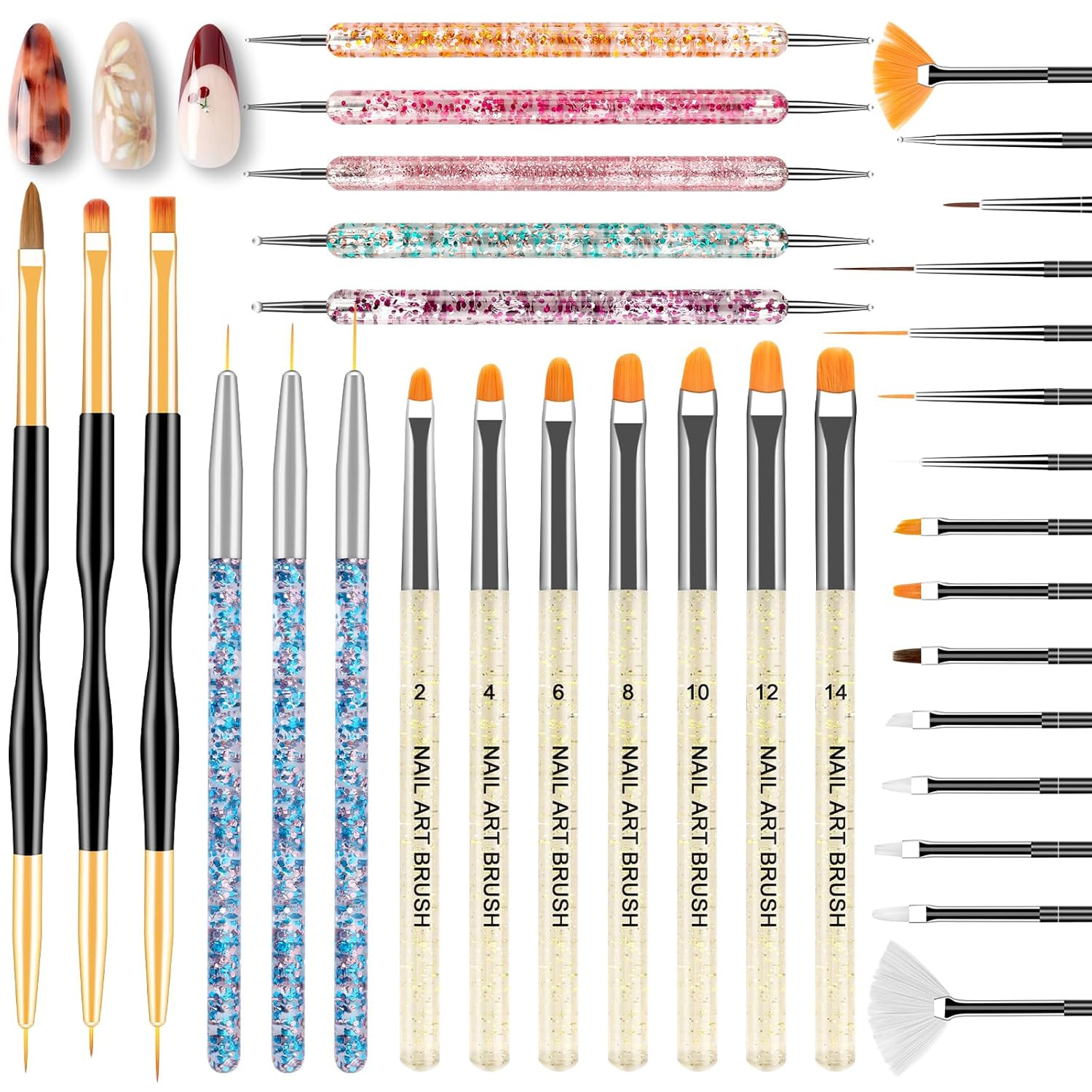 33PCS Nail Art Brushes Set, Nail Art Tools, Nail Design Tools with Gel Nail Brus