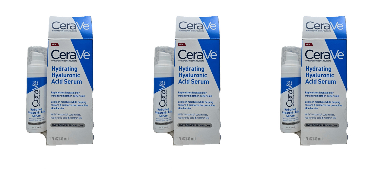 CeraVe Hydrating Face Serum 3 Pack 30ml Each Hyaluronic Acid Lightweight Formula
