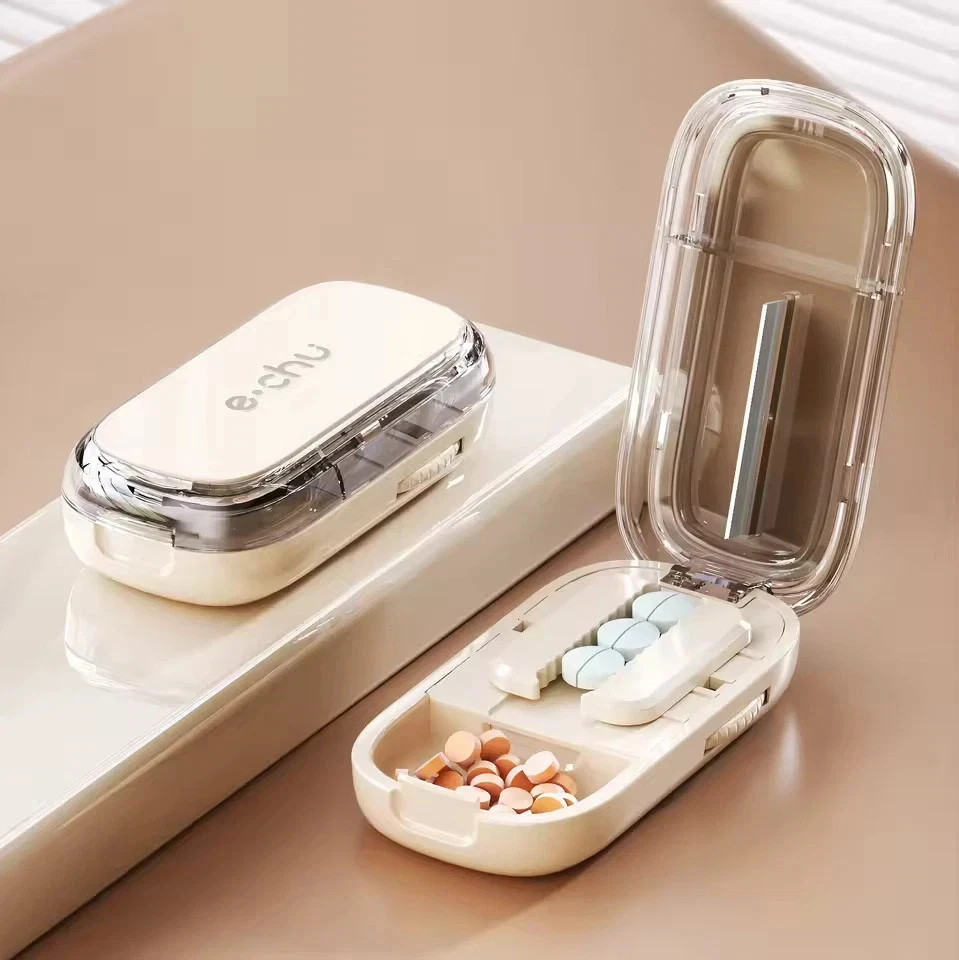 Adjustable Precise Pill Cutter Storage Box Portable Drug Tablet Medicine Dust US