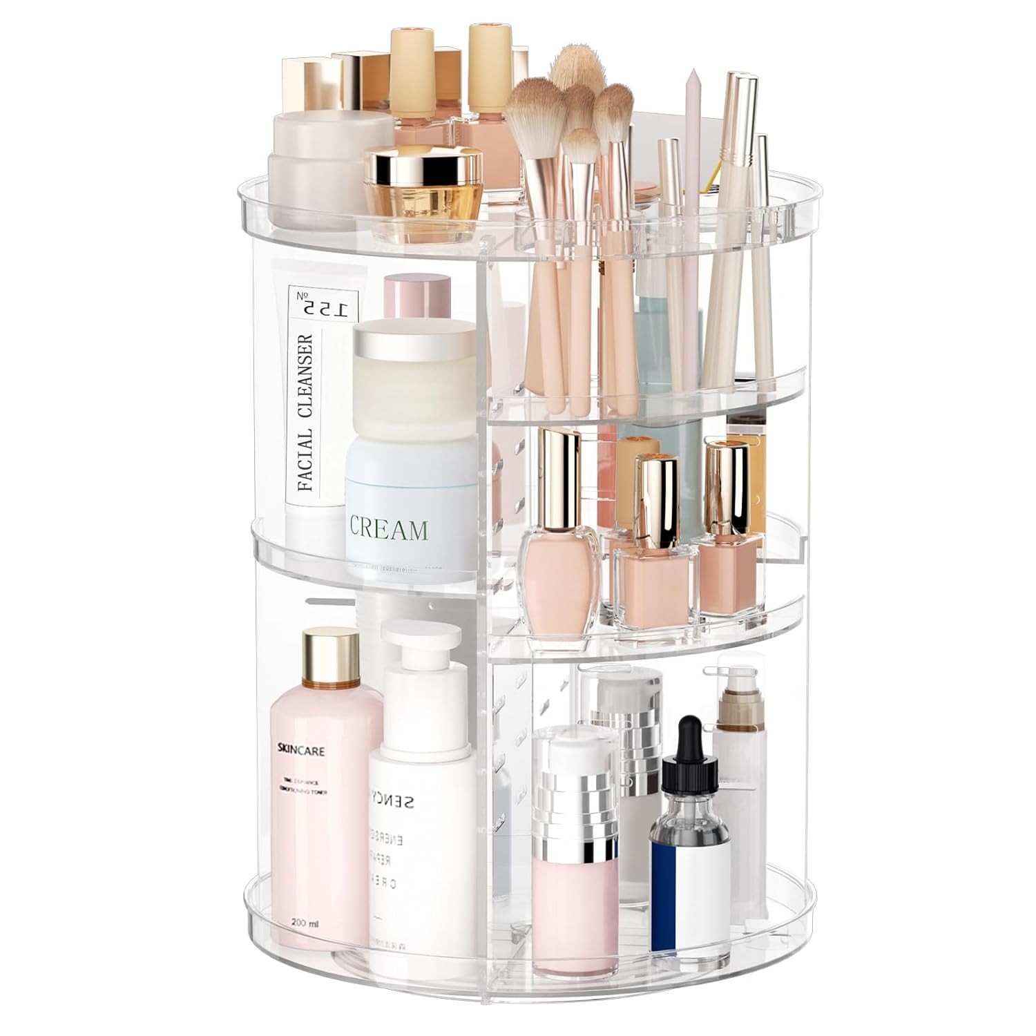 Rotating Makeup Organizer Clear DIY Spinning Skincare Storage Adjustable Layers