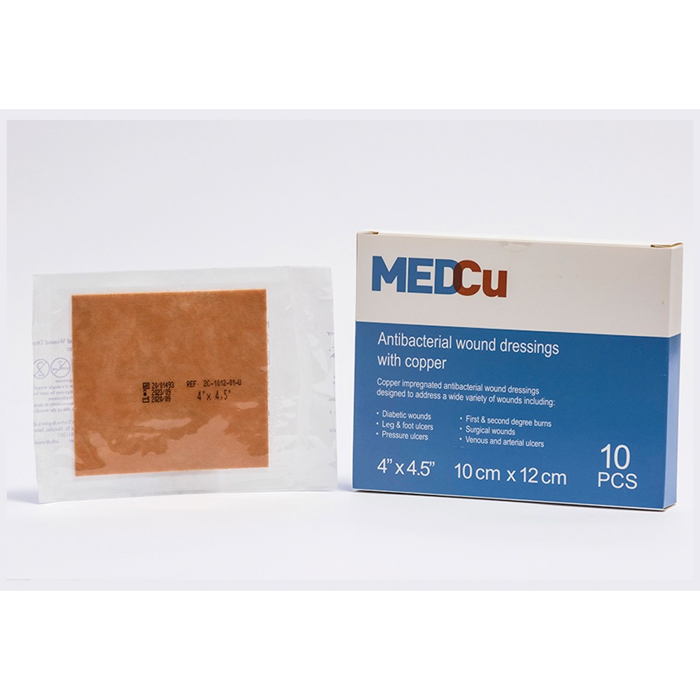 MEDCU ANTIBACTERIAL WOUND DRESSING W/ COPPER-OXIDE STERILE, 4″ x 4.5″ EXP 3/2025