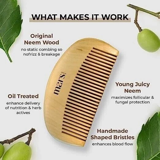 Mars by GHC Neem Wooden Beard Comb (Pack of 2)