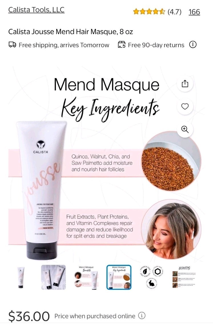 Calista Jousse Mend Hair Masque 8 oz Repair Nourish Split Ends Paraben-Free