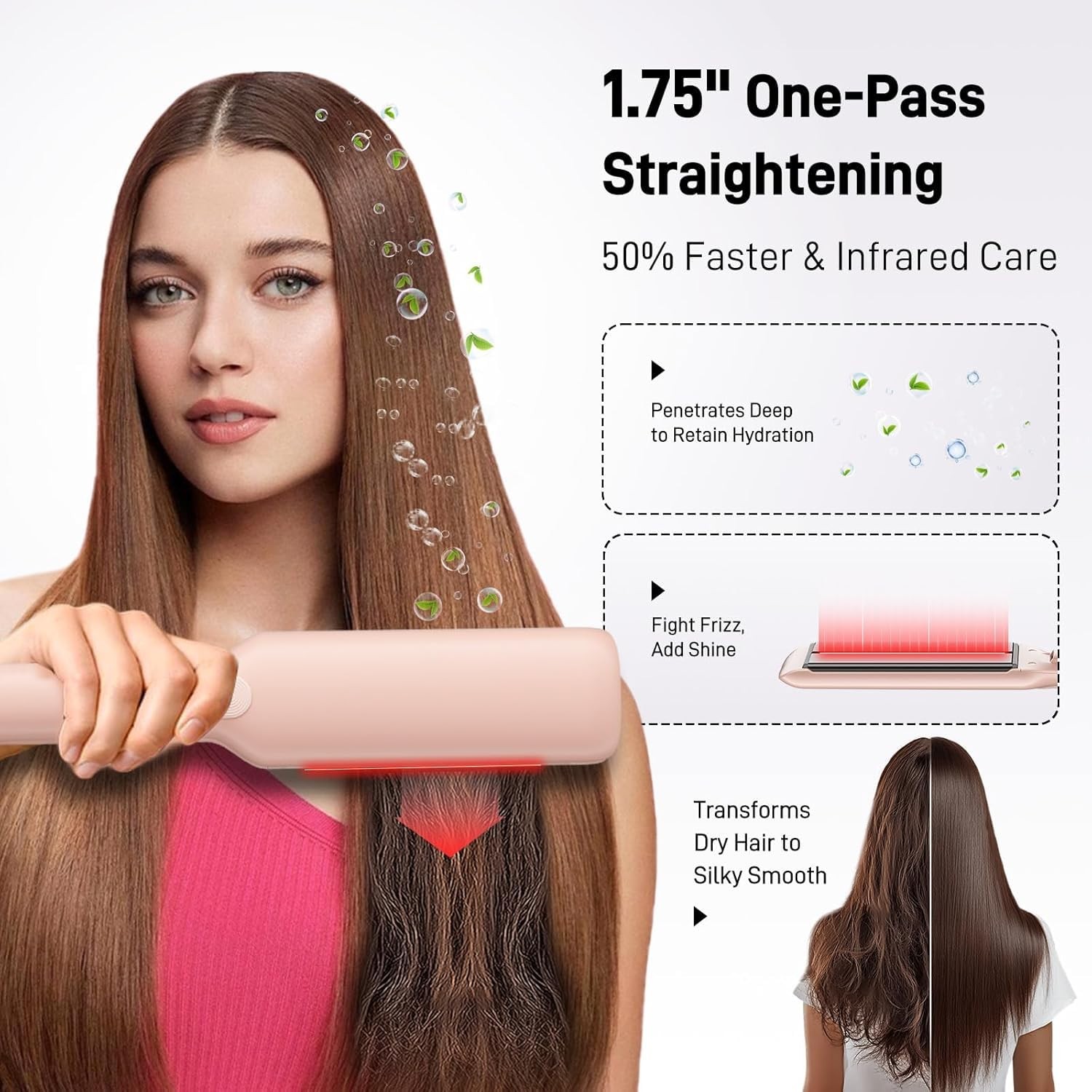 HITTIONA 1.75” Wide Ceramic Hair Straightener-ProfessionalIn frared Flat Iron fo