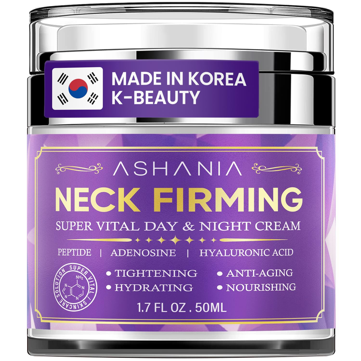 Korean Neck Firming Cream for Wrinkles & Sagging Skin – Peptide, Adenosine & Hya