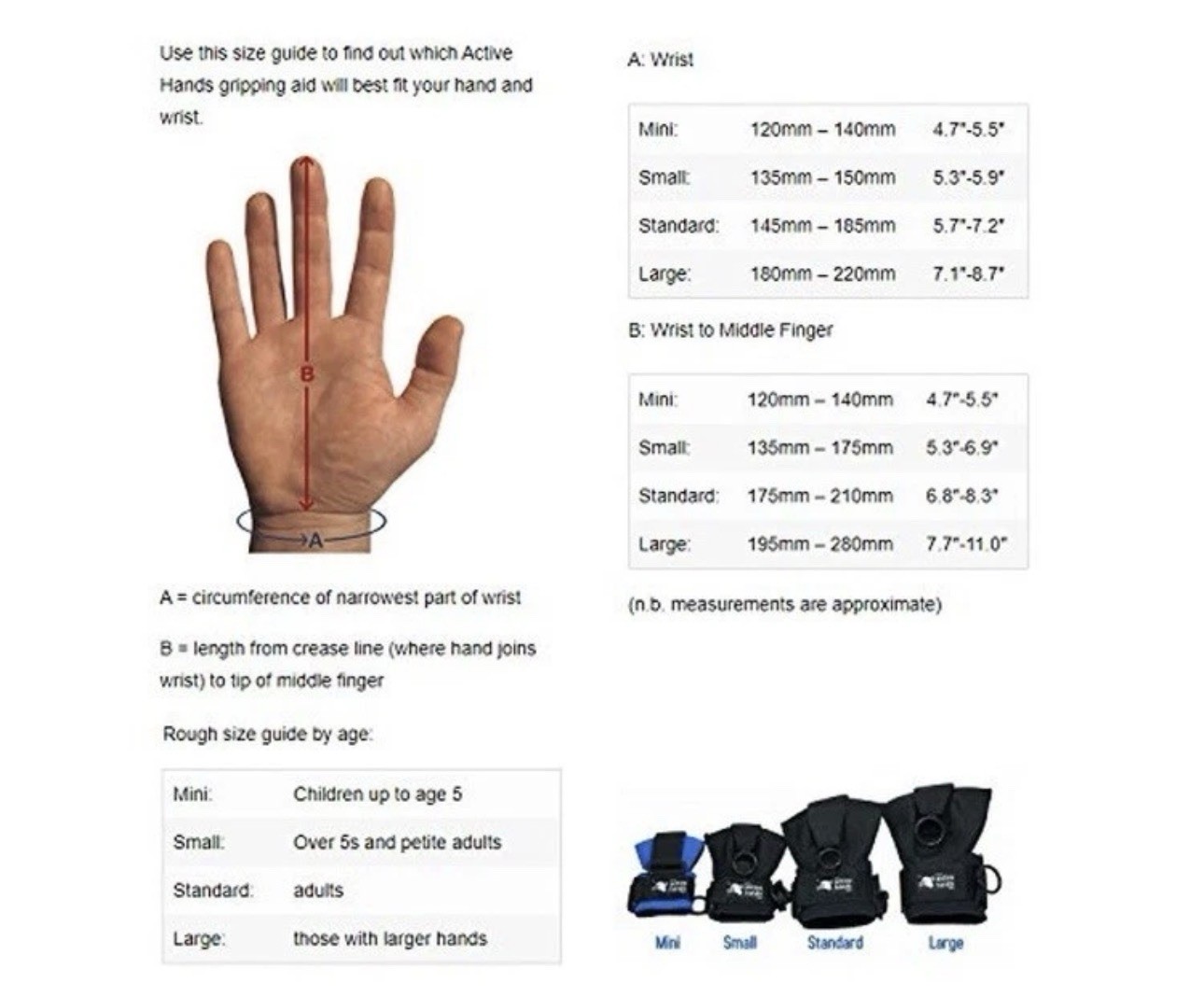 Active Hands Limb Difference Gripping Aid | Large Size For Left Hand | Black