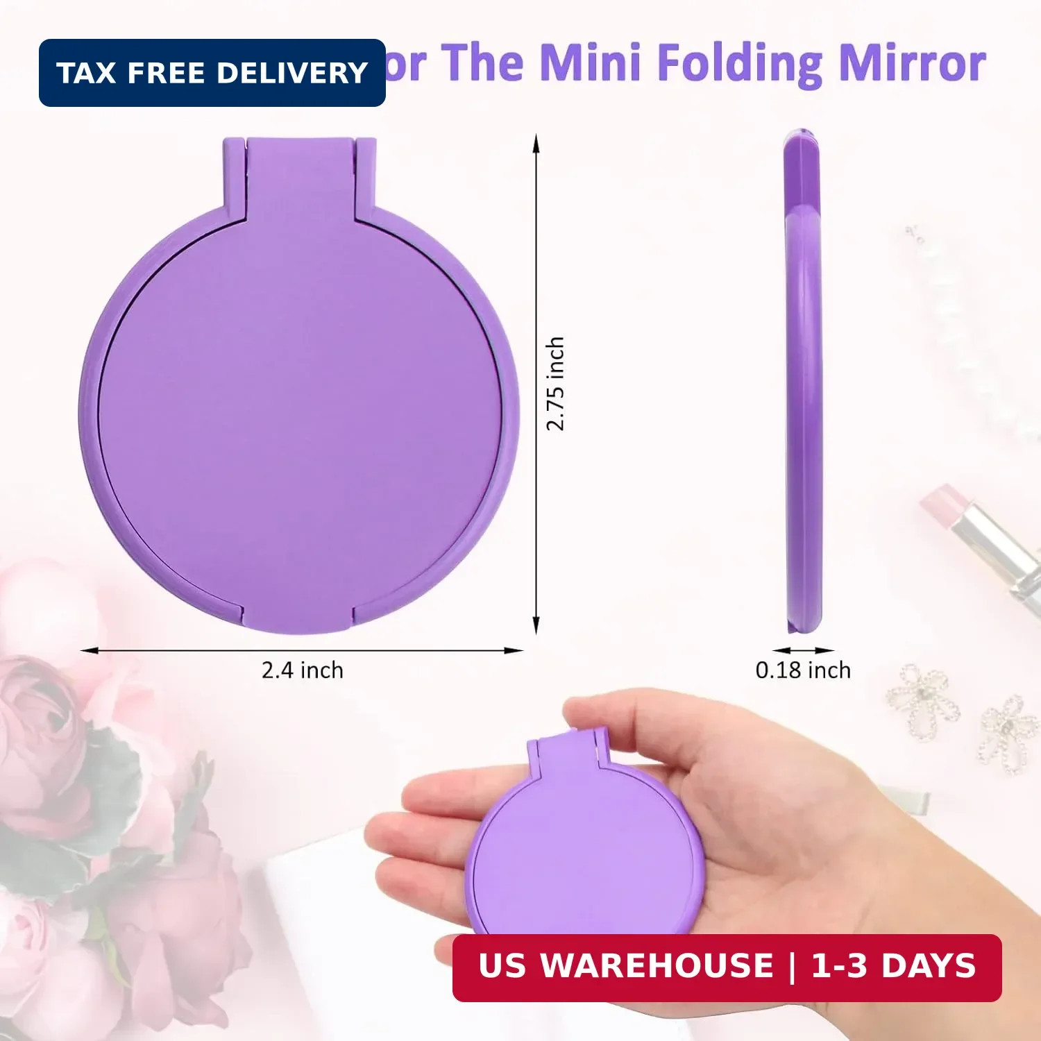 Windspeed 12 Pcs Mini Folding Mirror Round Compact, 2.4 in Small Portable Travel