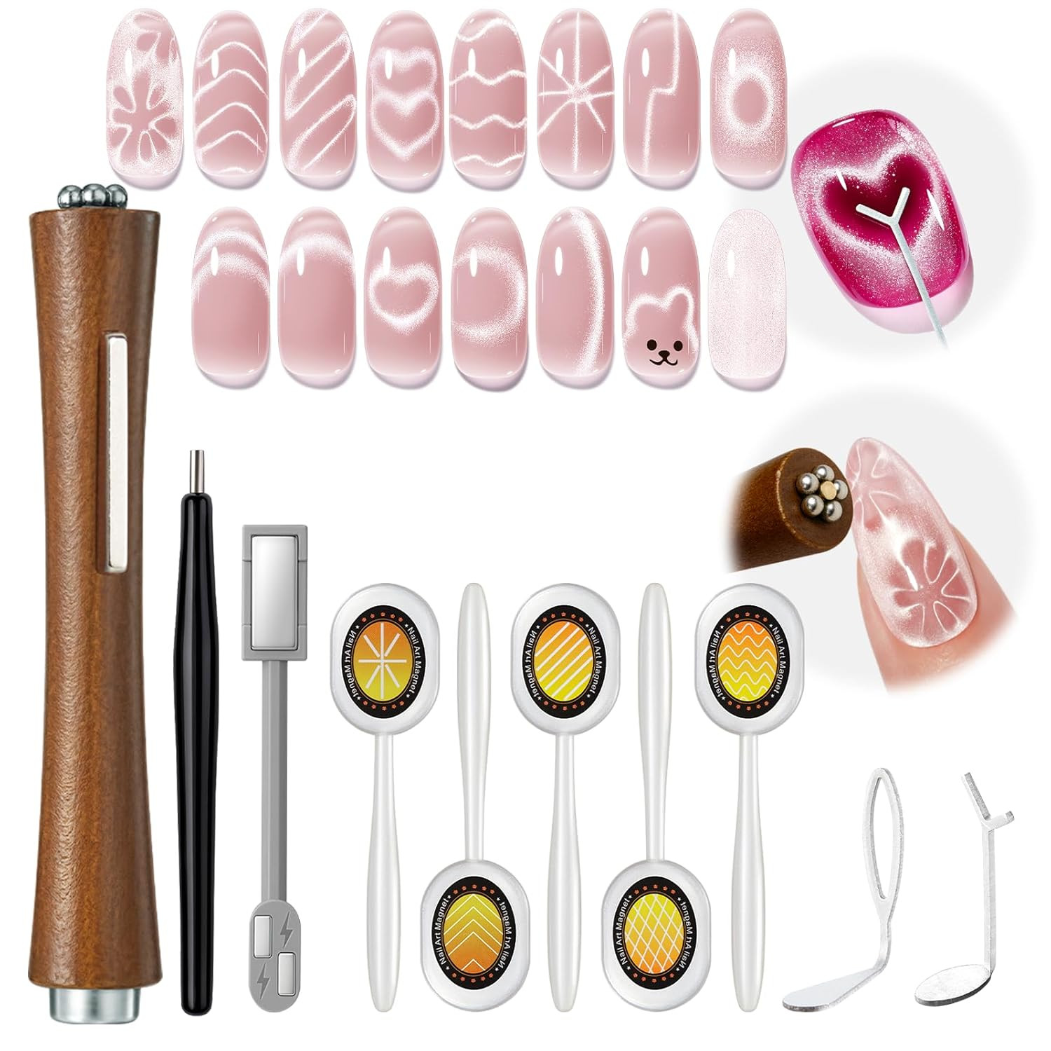 Cat Eye Gel Polish Magnet for Nails, Cateye Magnet Tools Heart&Hole Square Power