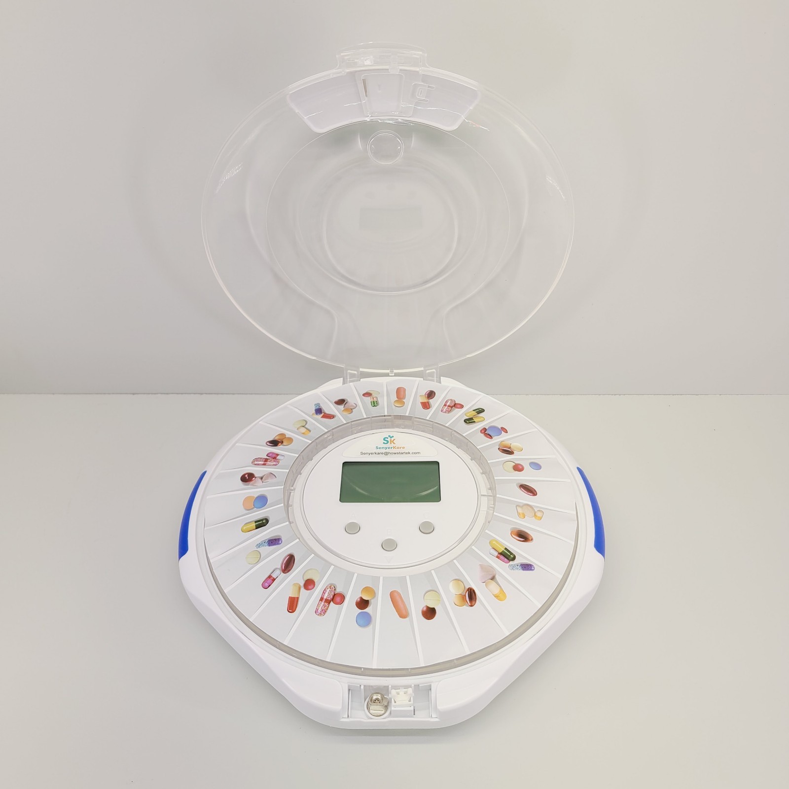 Senyerkare Bluetooth Automatic Pill Dispenser, Lock Compartment, Clear Lid
