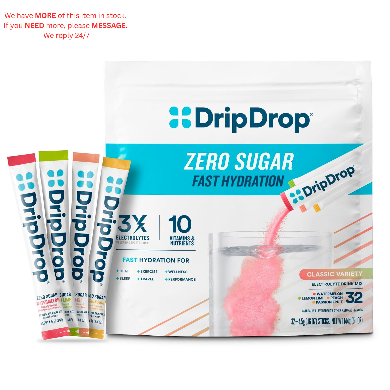 Sugar Free Hydration Packets – Zero Classic Variety Pack – 32 Count