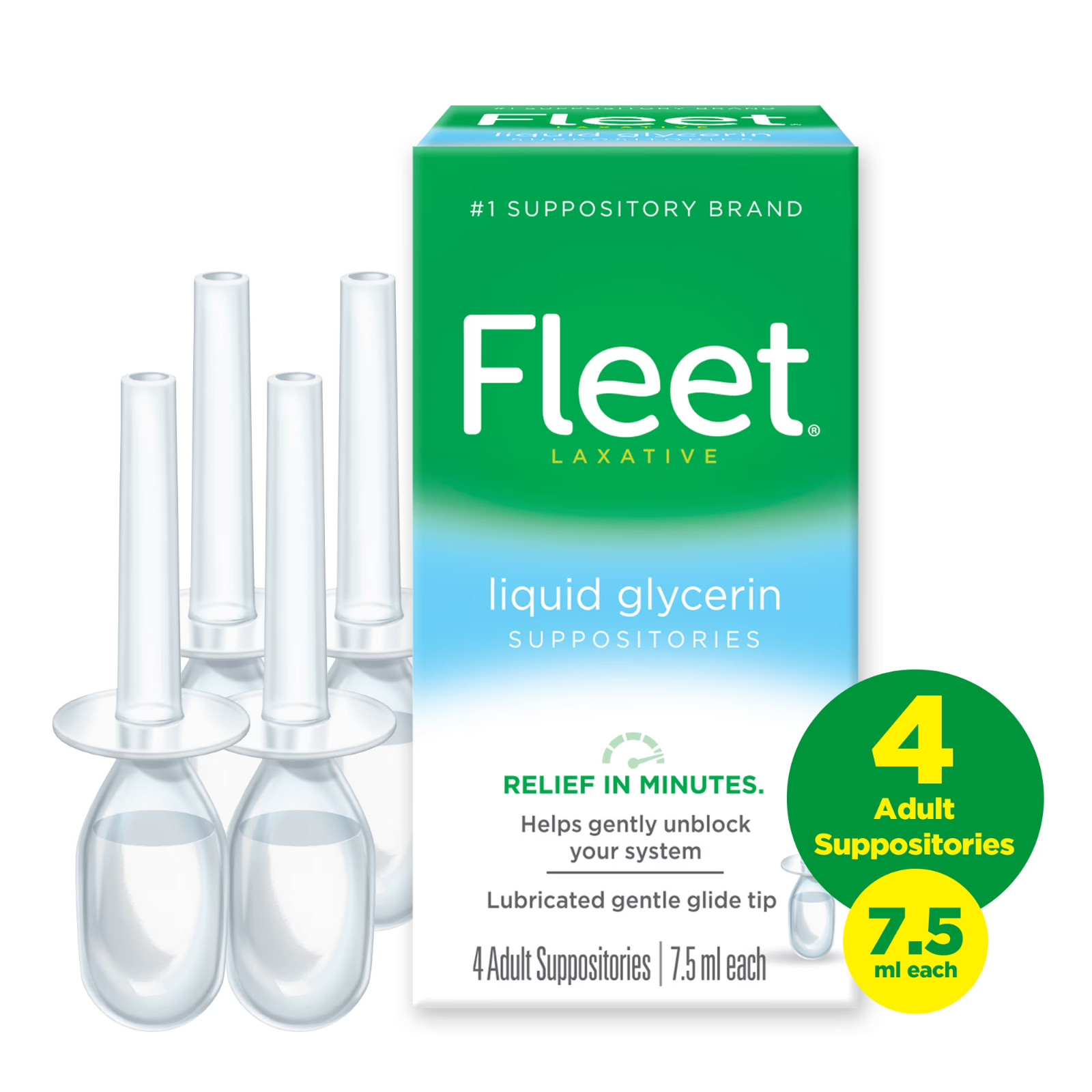 Fleet Liquid Glycerin Suppositories Adult Constipation Relief 7.5mL 4ct 6pk