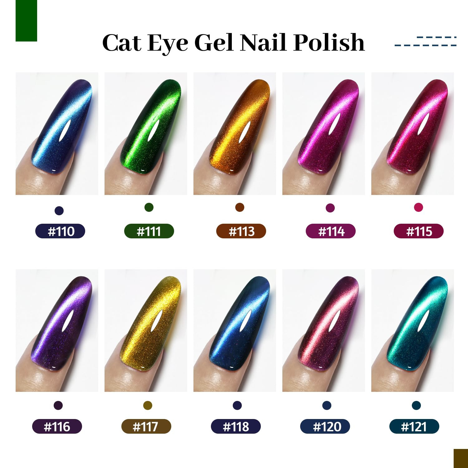 Cat Eye Gel Nail Polish 10 Colors Blue Green Red with Base Coat Top Coat Magnet