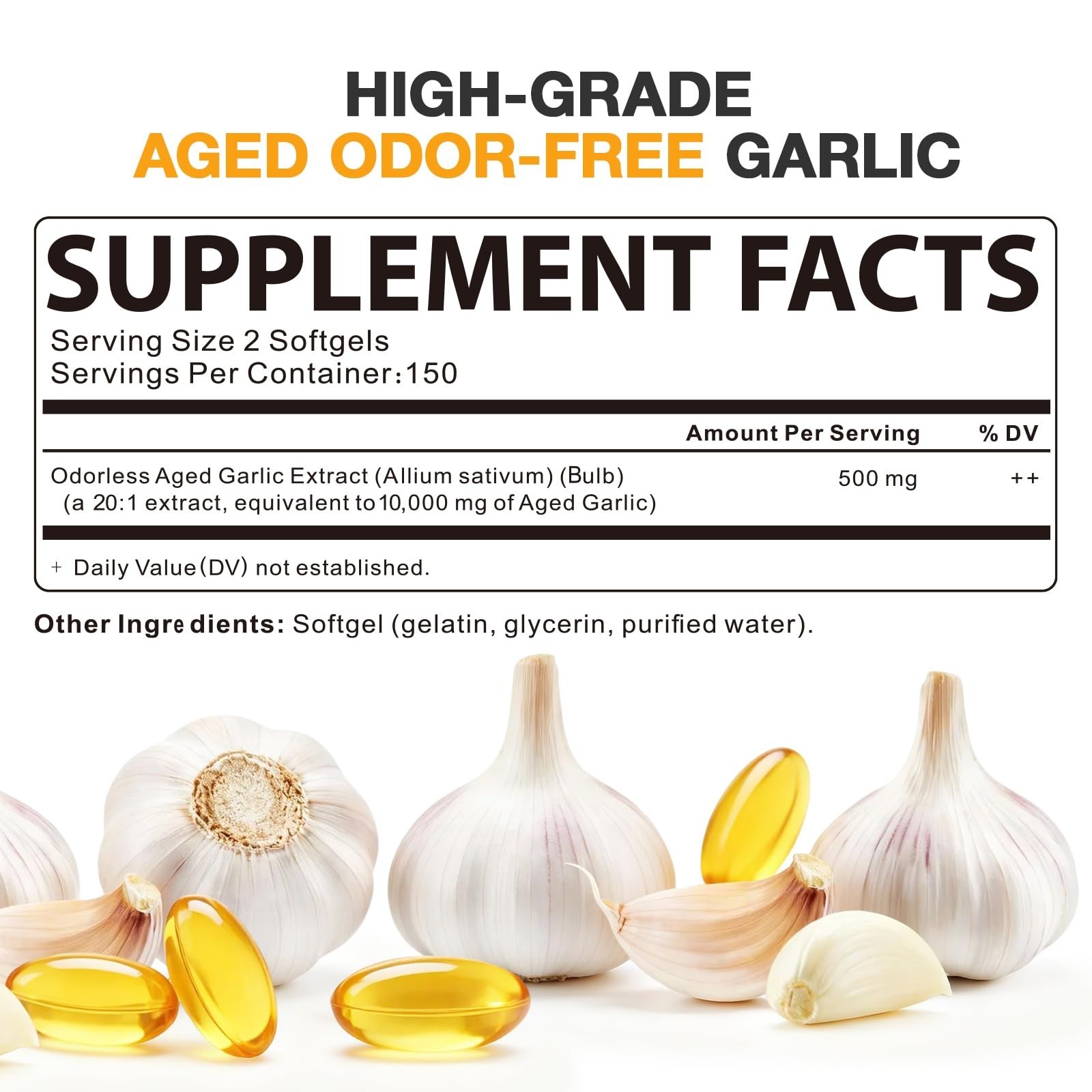 Aged Garlic Extract Softgels – 300 Count Non-GMO Supplements for Heart Health &