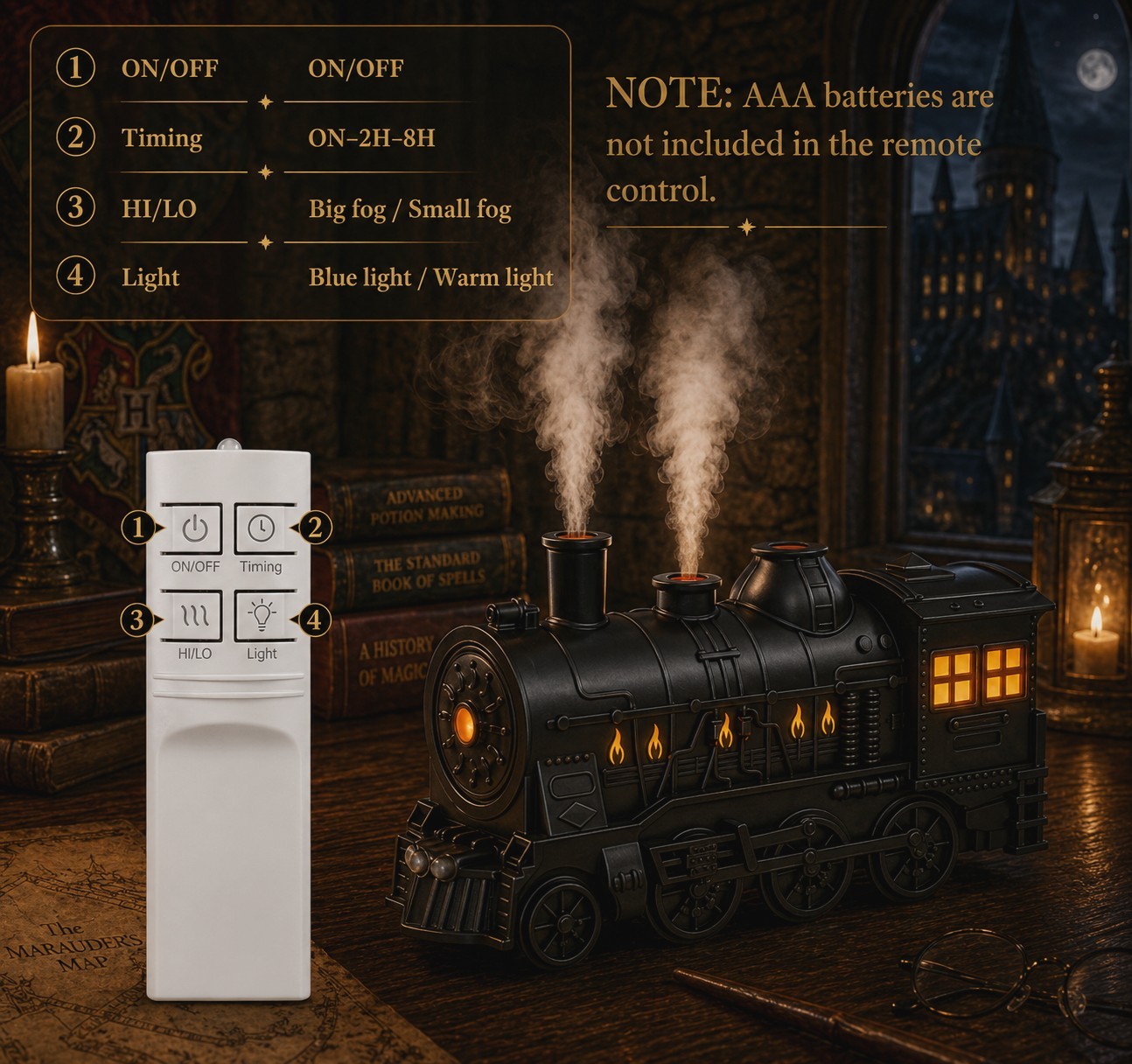 Train Shaped Diffuser (300ML) Essential Oil Diffuser, Mist Humidifier, Black