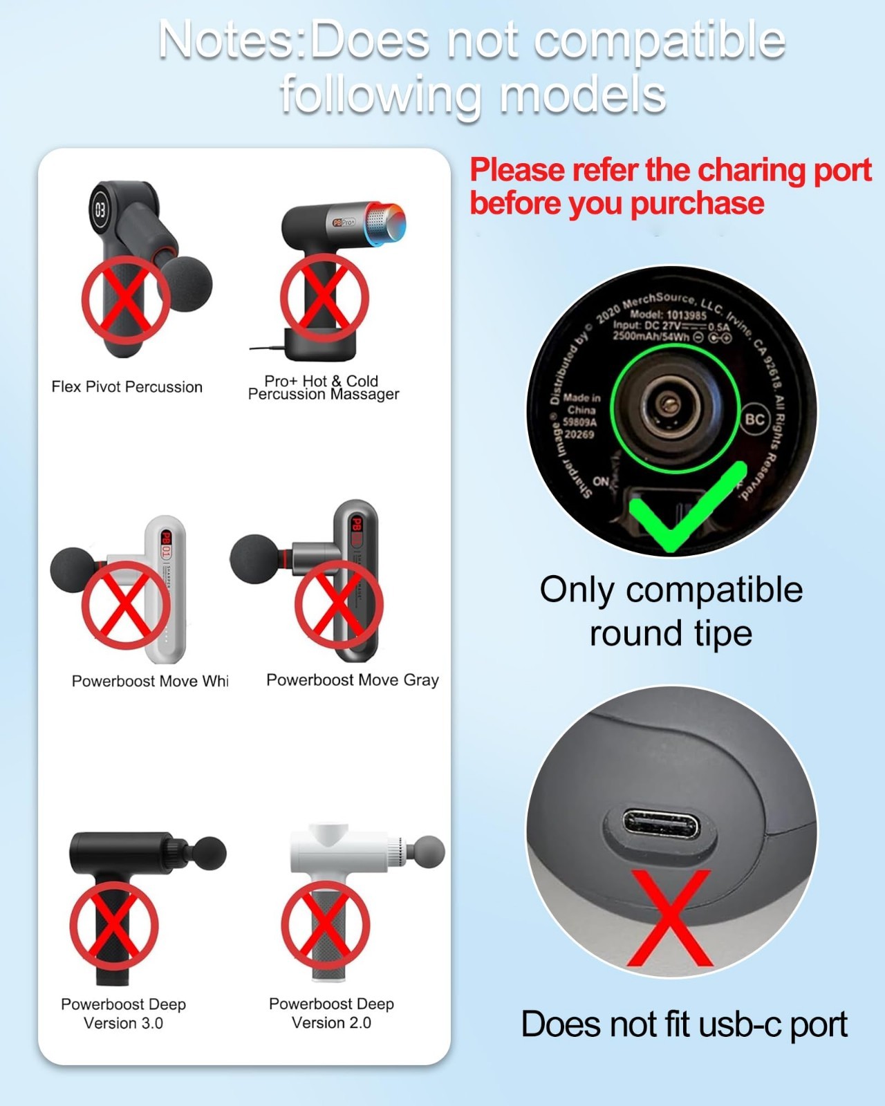 27V Massage Gun Charger for Deep Tissue Cordless Massager – 6FT Power Cord