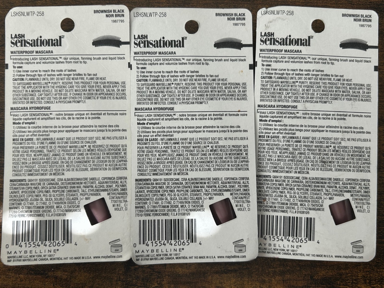 Maybelline Lash Sensational Mascara Waterproof 258 Brownish Black 3 Pack