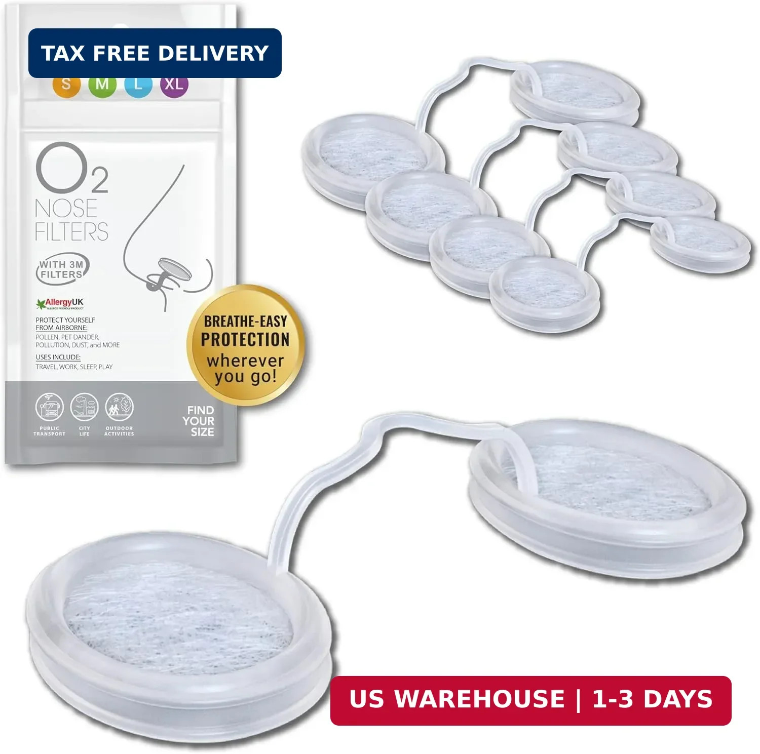 O2 Nose Filters with 3M Filtration – Nasal Screens for Allergies, Dust & Smoke –