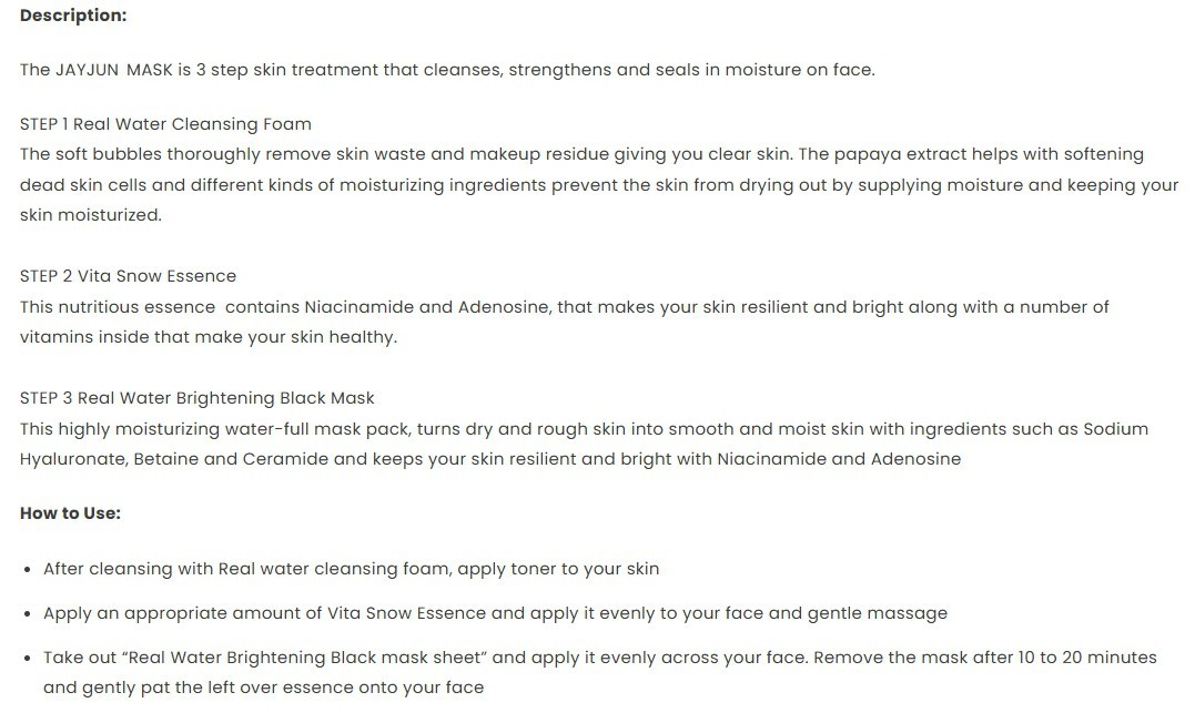 JAYJUN Real Water Brightening Black Mask 10pcs 3-step Skin Barrier Care K-Beauty
