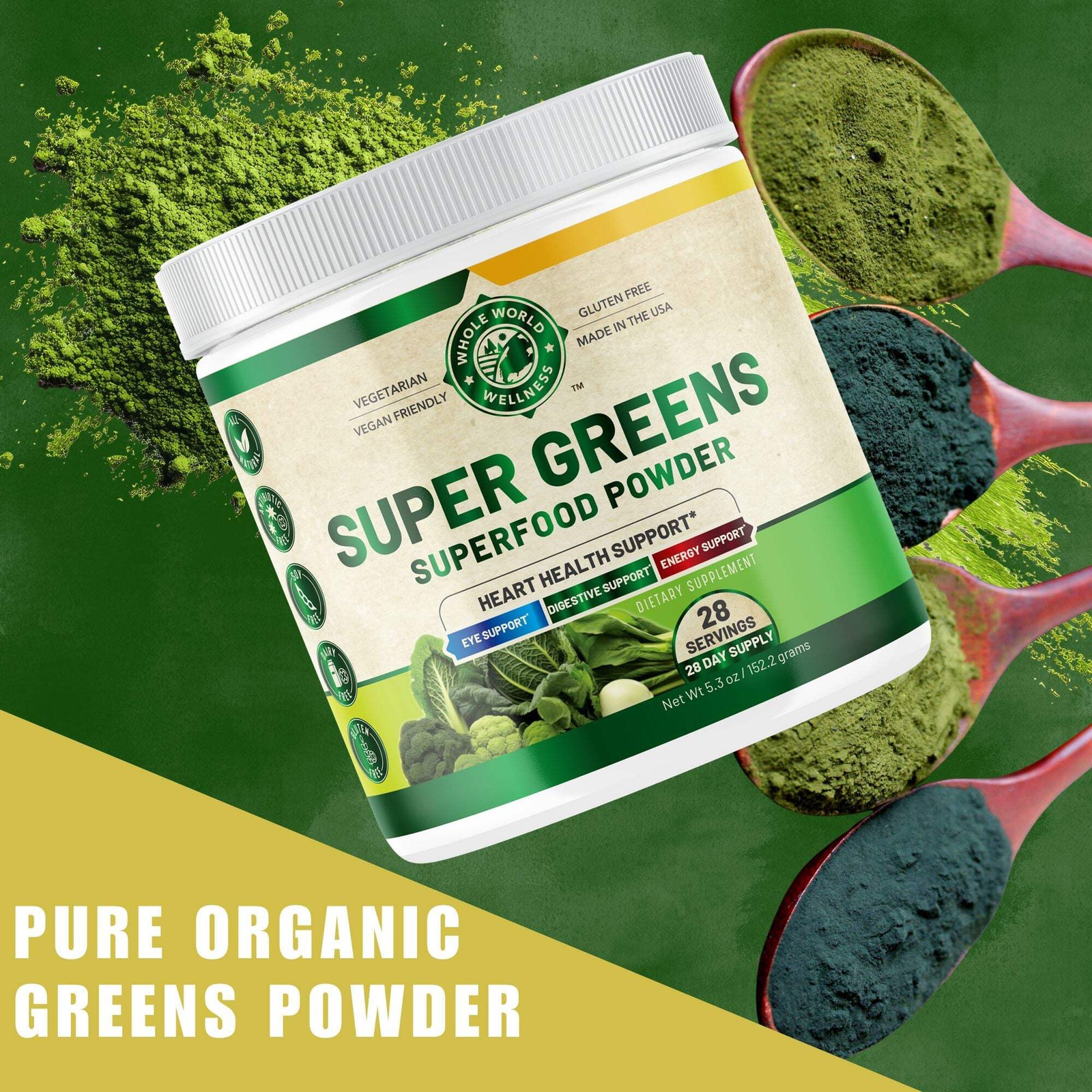Organic Super Greens Powder Supplement. USA Made.