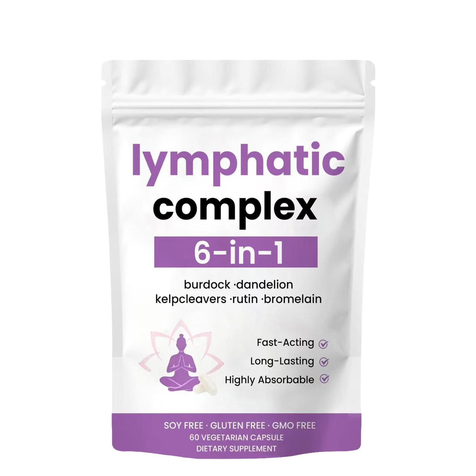 6-in-1 Lymphatic Complex Drainage Supplement 60 Count Natural Plant Extract Pill