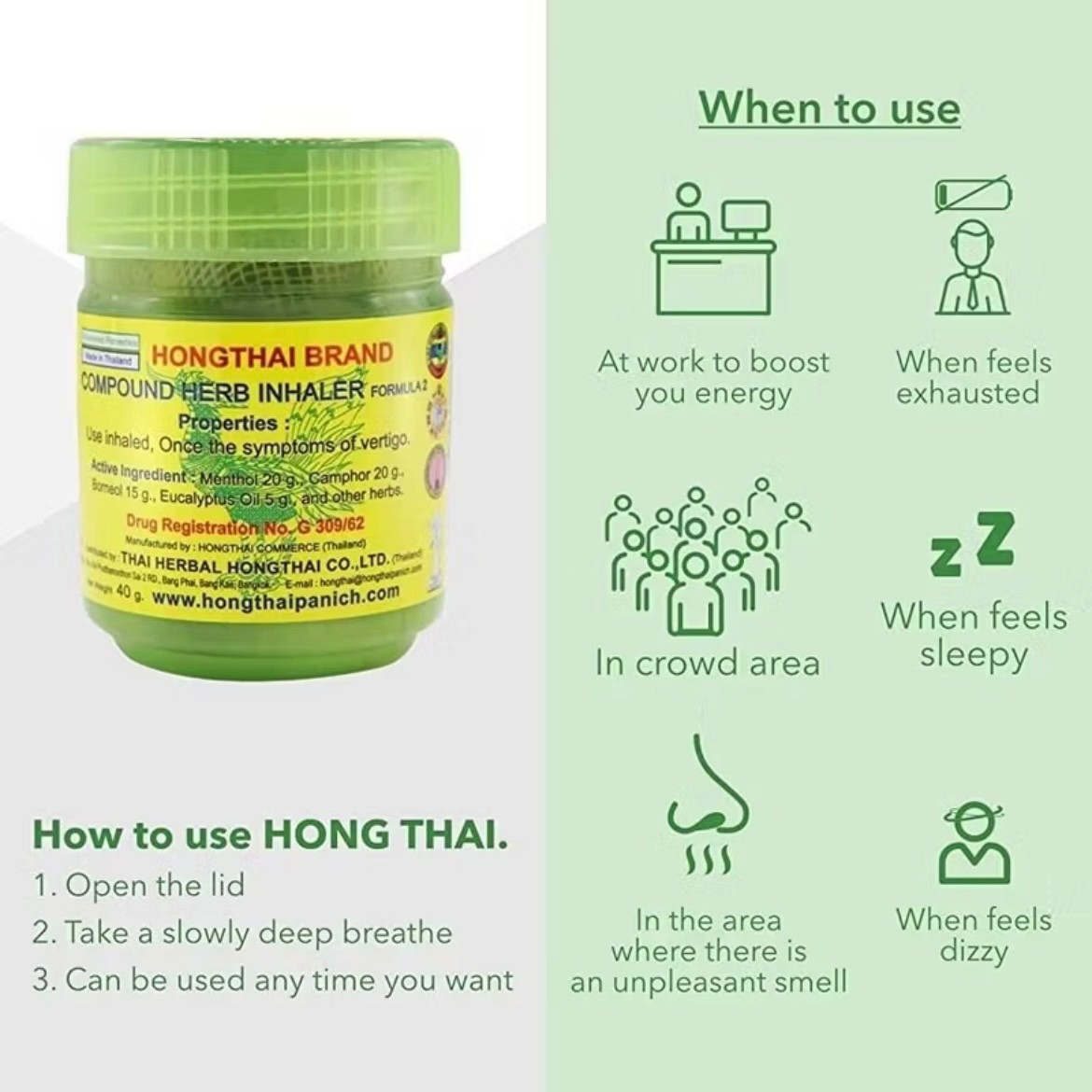 3x Traditional Thai Herbal Inhaler YADOM STUFFY NOSE