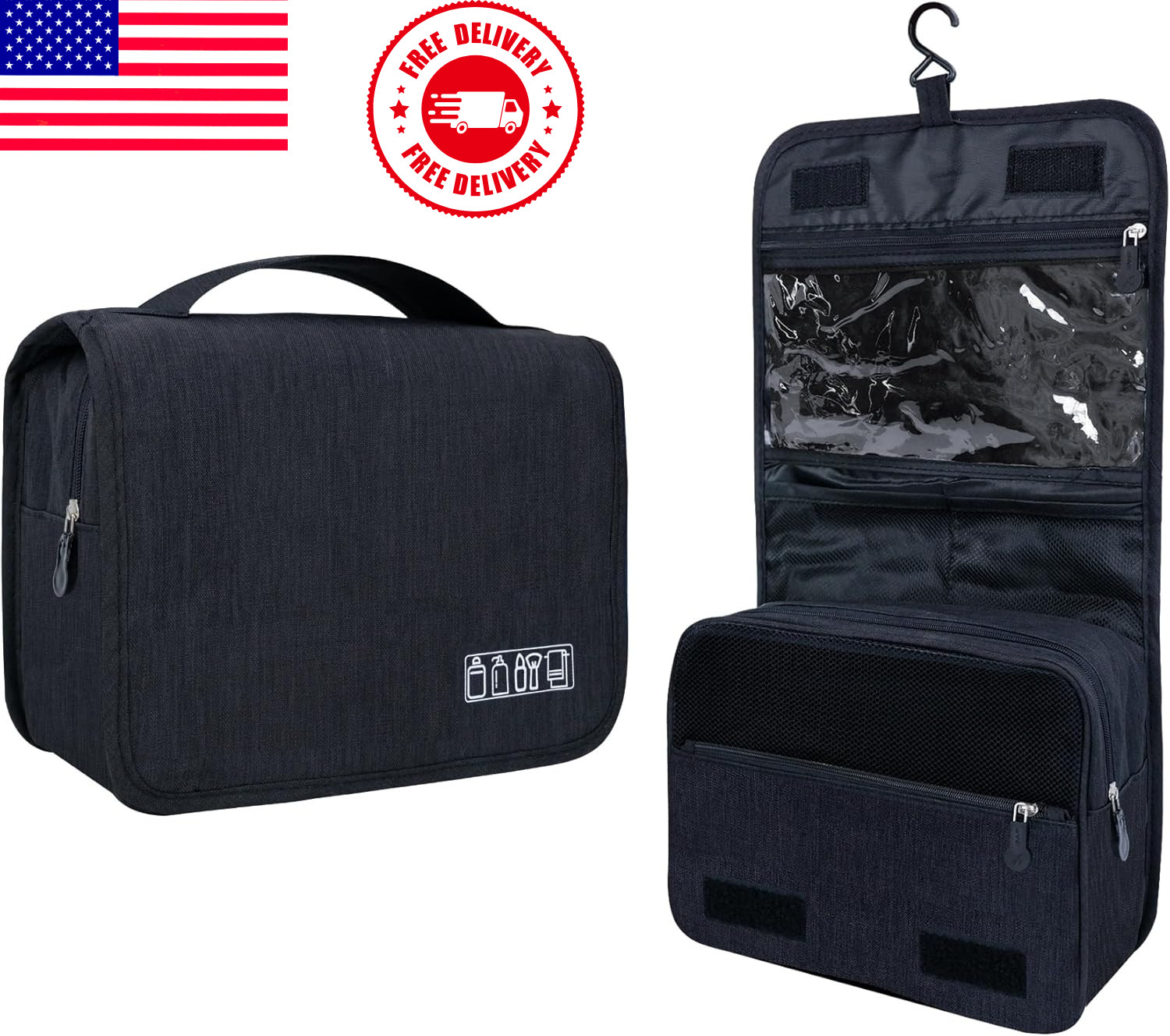 Hanging Toiletry Bag Large Travel Makeup Cosmetic Case Organizer for Men Women