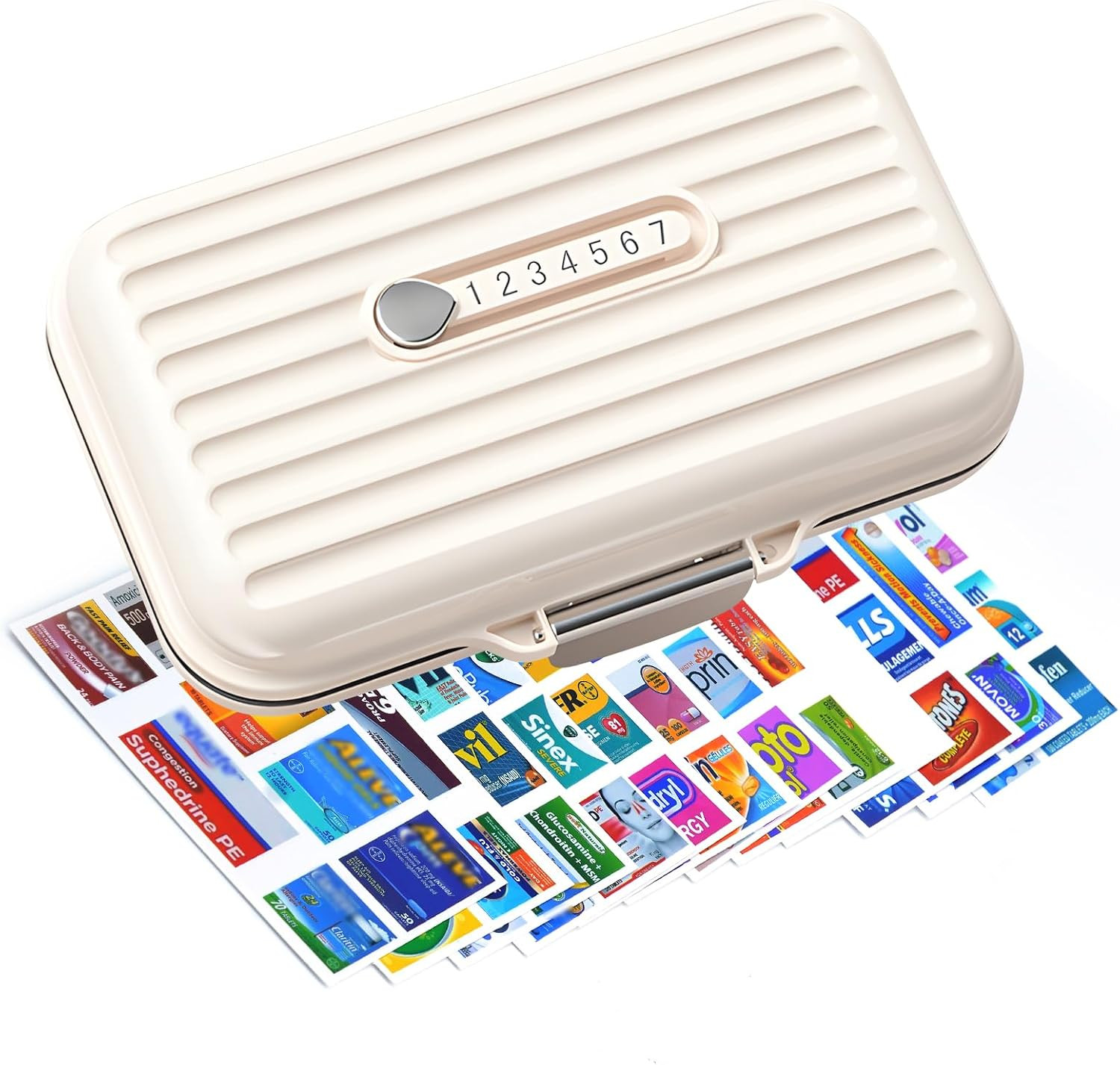 Travel Pill Organizer Box with Labels, 7 Compartments Portable Mini Pill Case, D