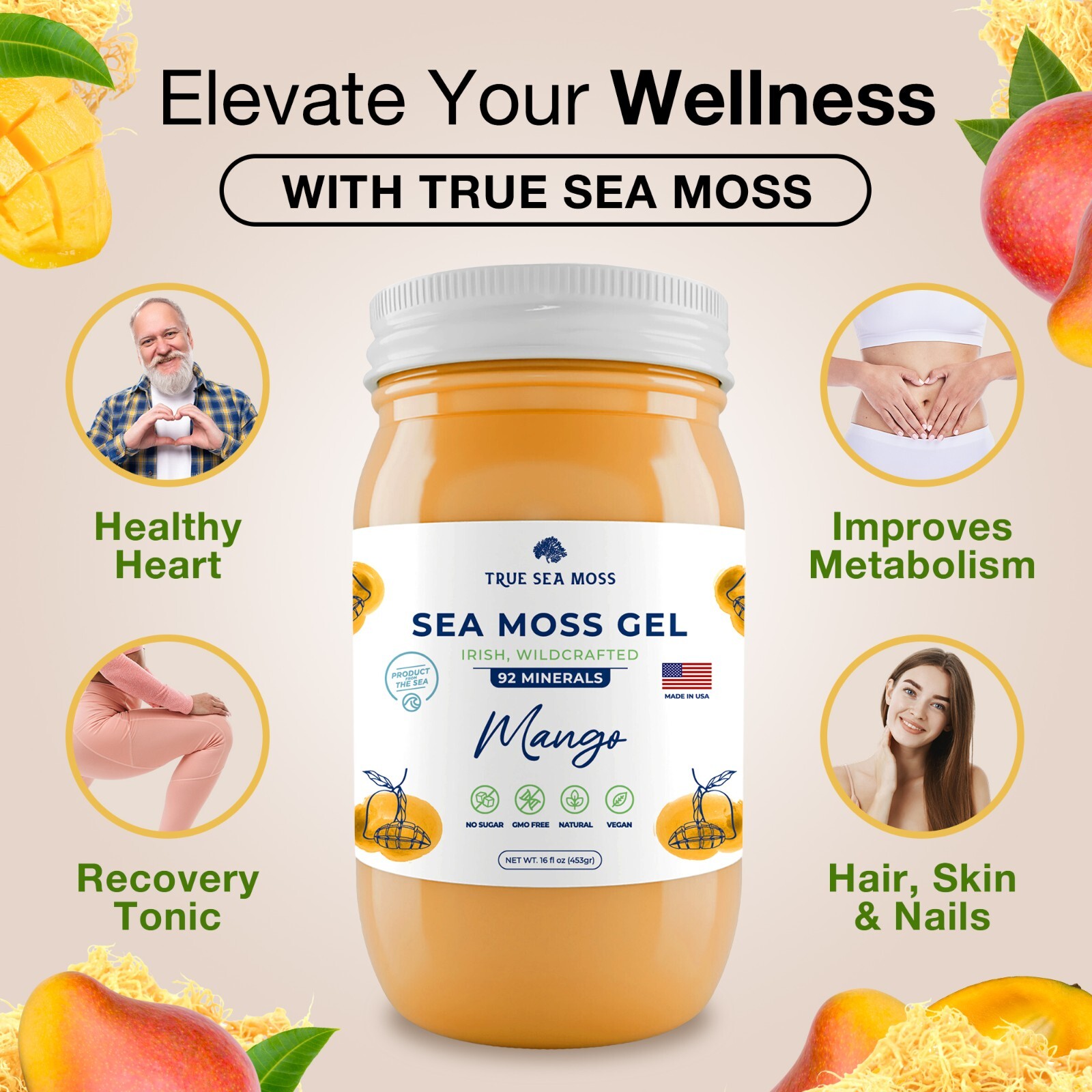 Irish Sea Moss Gel with Dried Seaweed Seamoss | Mango Pineapple + Mango | 2 Jars