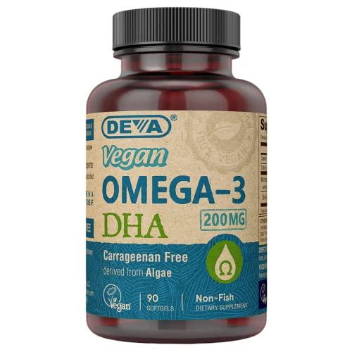 DEVA Vegan Omega-3 DHA Supplement, Once-Per-Day Softgel 200 MG, Carrageenan Oil,