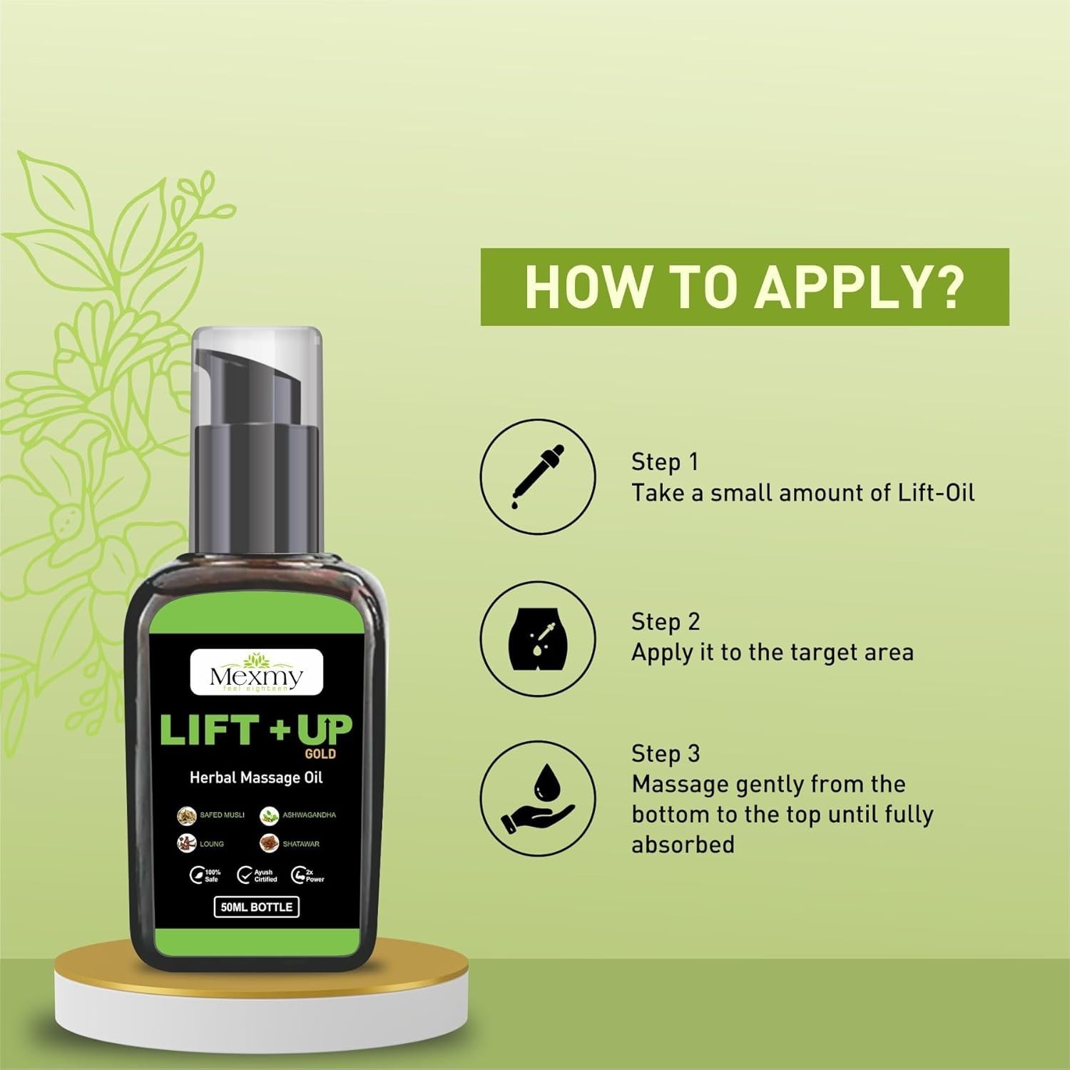 Mexmy Lift Up Care Massage Oil Strength Thickness and Length for Men 50ml