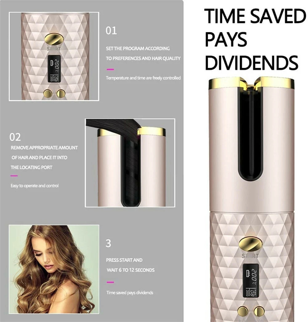 USB Cordless Automatic Rotating Hair Curler Hair Waver Curling Iron Styling Tool