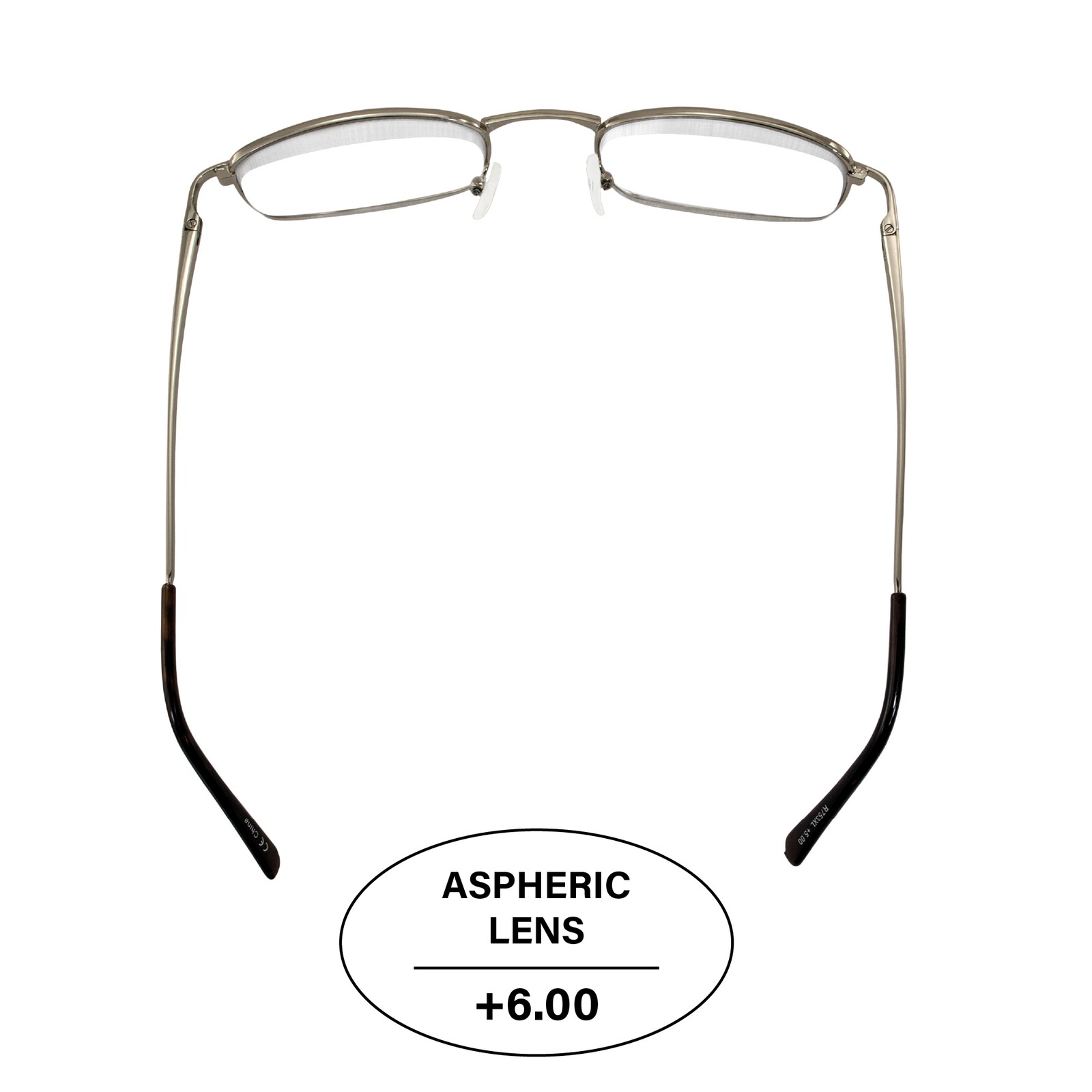 Men’s High Powered Reading Glasses Gold Frame & Case +6.00 Mag Aspheric Lens