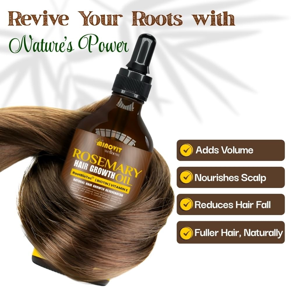 Rosemary Oil For Hair Growth (3.4 Fl Oz) Infused With Biotin, Vitamin E, Almo…