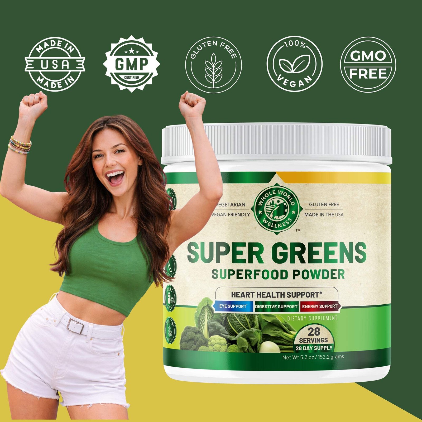 Organic Super Greens Powder Supplement. USA Made.
